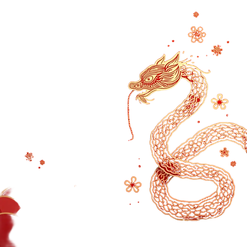 Golden Dragon and Red Flowers